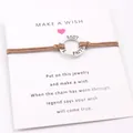 Make a Wish card bracelet with engraved FAITH HOPE LOVE silver ring and brown wax rope - Brown