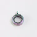 Rainbow titanium steel round floating locket pendant with glitter finish and glass windows - Mini (6*20mm) / Rainbow