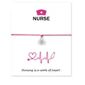 Pink nurse heart pendant wax rope bracelet on professional gift card display. - Rose Red