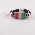 Handmade vintage leather flag bracelet with braided wax cord and red white green tricolor - Italy Style