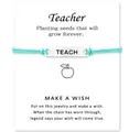 Armband für Lehrer mit Wunschkarte, mintgrünes Wachsseil und TEACH-Metallplatte - TEACH Buchstaben-Stil / Fluoreszierendes Grün