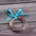 Set of 5 colorful silicone jelly bracelets with seed beads and a blue ribbon bow - 5 Pieces / Mixed Beads Sky Blue
