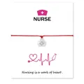 Close-up of nurse hat charm bracelet on white message card with heart quote - Red