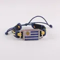 Handmade vintage woven leather bracelet featuring Uruguay flag design and wax cord - Uruguay