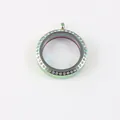 34mm iridescent rainbow stainless steel screw glass floating locket with crystal rim - 38mm / Multicolor