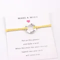 Handmade Faith Hope Love wish card bracelet with a yellow wax cord and alloy ring - Yellow