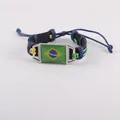 Handcrafted vintage leather braided bracelet with Brazil national flag emblem motif - Brazil