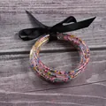 Colorful 5-layer silicone jelly bangles with seed beads and black ribbon decoration - 5 Pieces / Mixed Black