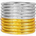 10er-Set glitzergefüllte Jelly-Armreifen in Gold und Silber, weiche PVC-Silikonarmbänder - 10er Pack / Gold und Silber