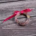 5pcs set of silicone jelly bangles filled with colorful rainbow seed beads and pink ribbon - 5 Pieces / Mixed Beads Rose Red