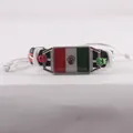 Handmade vintage woven leather bracelet featuring Mexican flag design with adjustable wax cord - Mexico