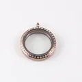 Médaillon flottant élégant de 34 mm en acier inoxydable or rose avec cristaux - Avec Zircone / 34mm / Or rose