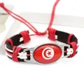 Bracciale intrecciato in pelle PU con cabochon in vetro della bandiera tunisina - Tunisia (Grey)