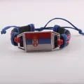 Vintage handmade braided leather bracelet with a Serbian flag metal emblem detail - Serbia