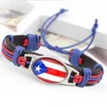 Braccialetto in pelle PU intrecciata a mano con bandiera di Porto Rico e cordini regolabili - Porto Rico