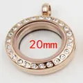 Elegant 20mm rose gold round stainless steel locket pendant with sparkling rhinestones - 20mm / Rose Gold