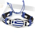 Braccialetto fatto a mano in pelle PU con la bandiera della Grecia in cabochon di vetro - Greece (Dark Grey)
