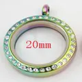 20mm rainbow iridescent stainless steel round glass crystal locket variant pendant - 20mm / Multicolor