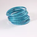 9er-Set flexible metallisch-blaue PVC-Jelly-Armreifen mit sanftem Perlmutt-Finish - 9er-Pack / Seeblau