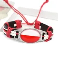 Bracciale in pelle PU intrecciato a mano con cabochon a tema bandiera della Polonia - Poland (Silver)