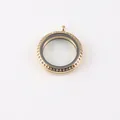 Pendentif médaillon flottant en acier inoxydable doré de 34 mm avec bordure en cristal - Avec Zircone / 34mm / Or
