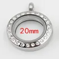 Silver 20mm stainless steel round glass locket pendant with brilliant rhinestone border - 20mm / Steel