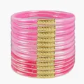 Set of 12 sparkly pink glitter jelly bangles crafted from PVC with elegant gold connectors - Set of 12 / Pink Series