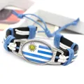 Bracciale artigianale intrecciato in pelle PU con cabochon bandiera dell'Uruguay - Bandiera dell'Uruguay