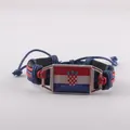 Handmade leather woven bracelet featuring the flag of Croatia with adjustable cord - Croatia