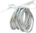 Sparkling silver glitter jelly bangles set of 12 with a white satin ribbon bow detail - Set of 12 / Silver