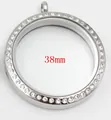 38mm silver stainless steel floating locket pendant decorated with sparkling crystals - 38mm / Steel