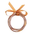 Multi-layer gold glitter silicone bracelet set with elegant golden ribbon bow decoration - Champagne Gold