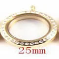 25mm gold stainless steel round floating locket pendant with rhinestone crystal border - 25mm / Gold