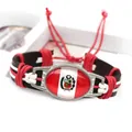 Bracciale artigianale in pelle intrecciata bandiera del Perù con cordini rossi e bianchi - Bandiera del Perù
