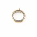 Round gold stainless steel glass locket pendant with sparkling crystal embellishments - 30mm / Gold