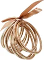 Set of 9 glitter-filled PVC jelly bangles tied with a champagne satin ribbon. - 9 Pieces Set / Rose Gold