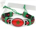 Bracciale in pelle PU intrecciata a mano con cabochon in vetro della bandiera Marocco - Bandiera del Marocco
