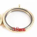 38mm gold plated stainless steel round floating glass locket pendant with sparkly rhinestones - 38mm / Gold