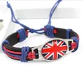 Braccialetto artigianale in pelle PU intrecciata con cabochon in vetro bandiera britannica - Regno Unito