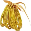Elegant set of 12 gold glitter jelly bangles tied with a matching satin ribbon bow - Set of 12 / Gold