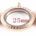 Rose gold 25mm stainless steel round glass locket pendant with sparkling rhinestones - 25mm / Rose Gold
