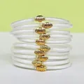 Set of 10 white glitter jelly bangles with golden lotus buckles, waterproof PVC bands - 10 Pieces Pack / White