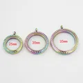 Rainbow stainless steel round glass locket pendant with rhinestones in three sizes - 30mm / Multicolor