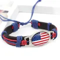 Bracciale artigianale in pelle PU e cordoncino intrecciato con bandiera degli USA - Stati Uniti