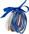 12-piece set of glitter jelly bangles in red white blue colors with blue ribbon bow - Set of 12 / White Red Blue