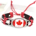Braccialetto artigianale in pelle PU con bandiera del Canada e ciondolo in vetro - Canada