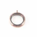 Rose gold stainless steel round locket pendant with rhinestone border and glass window - 35mm / Rose Gold