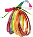 Set of 12 colorful PVC glitter jelly bangles tied with a vibrant rainbow ribbon bow - Set of 12 / Rainbow