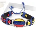 Bracciale fatto a mano in pelle PU intrecciata con bandiera del Venezuela in vetro e corde colorate - Venezuela