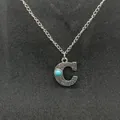 Vintage bohemian silver letter C initial pendant necklace with stamped turquoise stone detail - Letter C